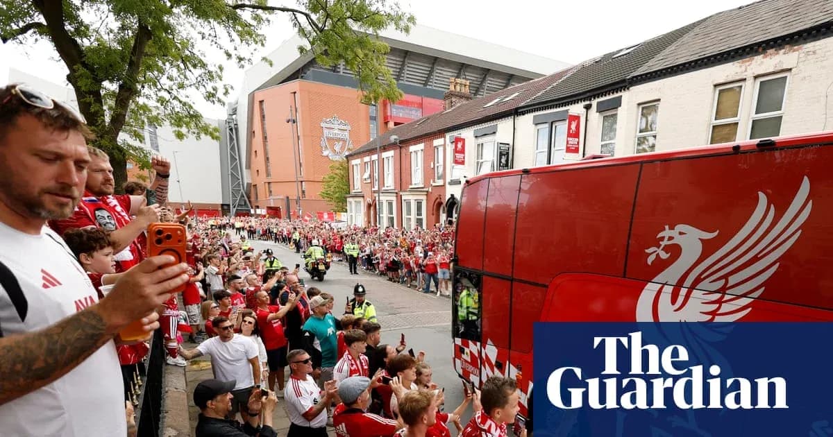 Liverpool fans welcoming team bus outside stadium Liverpool fans welcoming team bus outside stadium