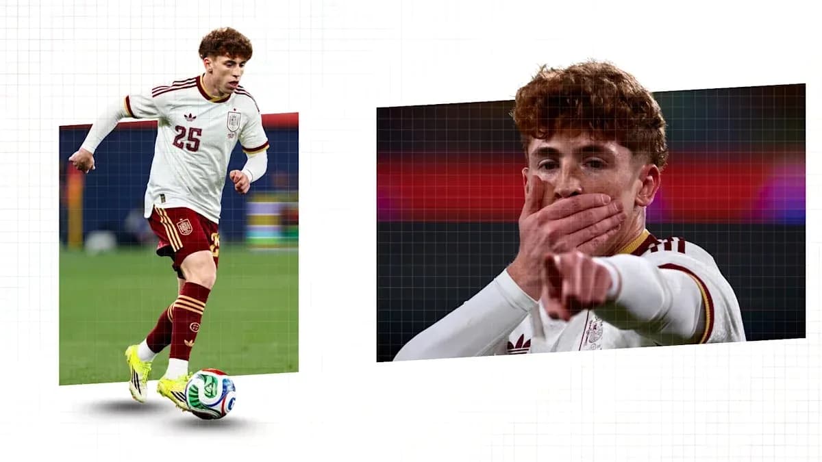 Player in Spain kit dribbling and celebrating a goal Player in Spain kit dribbling and celebrating a goal