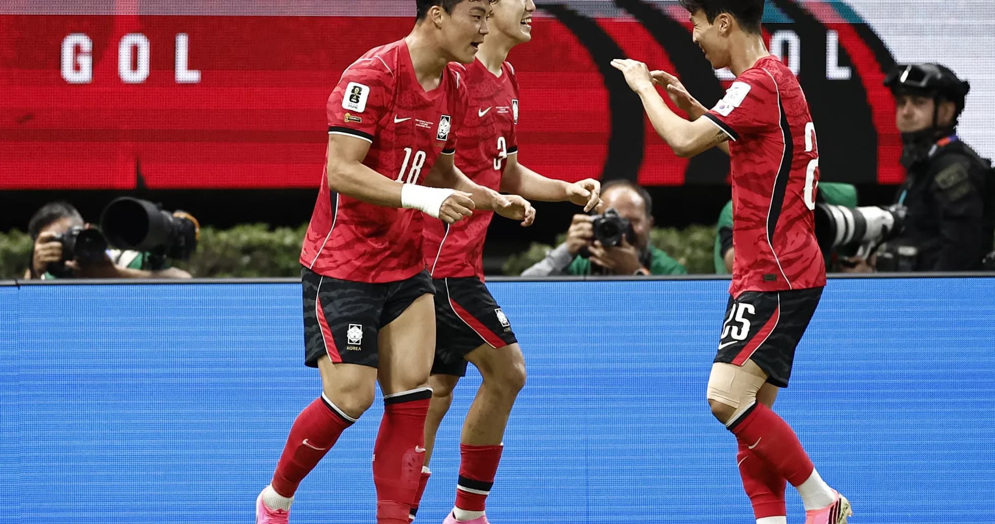 South Korea players celebrating a goal during match South Korea players celebrating a goal during match