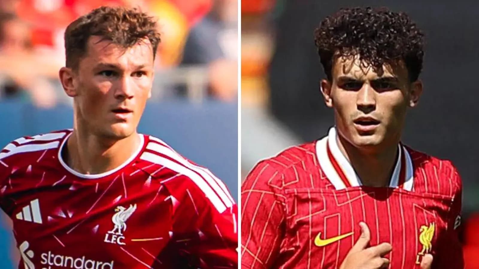 Two Liverpool players in red kits during match Two Liverpool players in red kits during match
