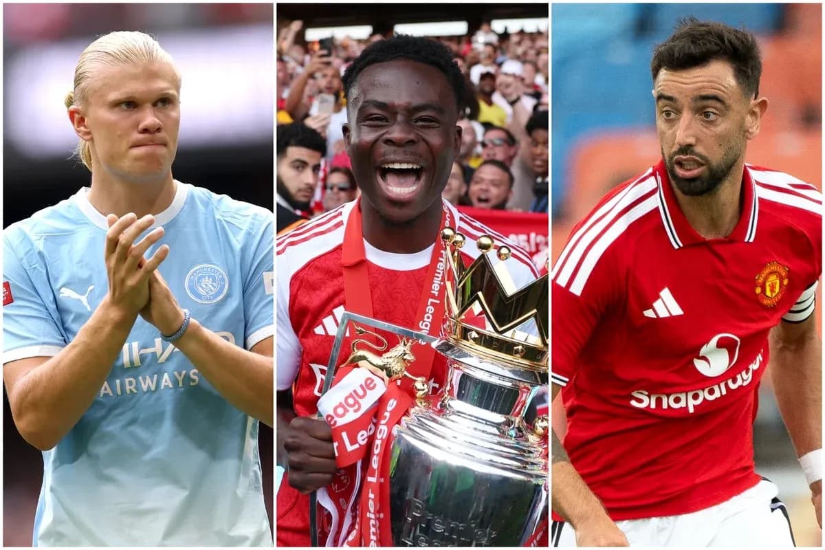Three football players in club jerseys celebrating Three football players in club jerseys celebrating