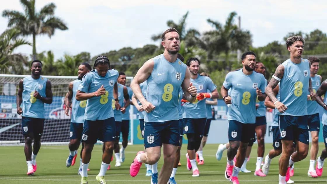 England team jogging during training session England team jogging during training session