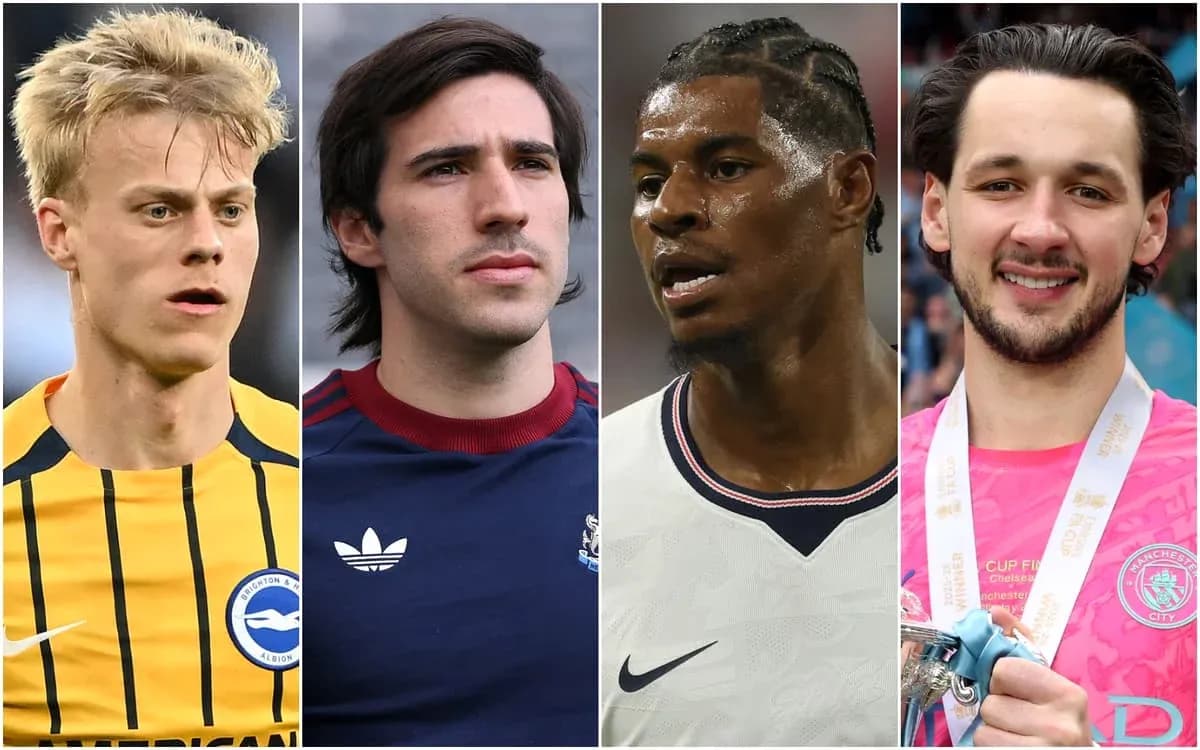 Four football players posing in different outfits Four football players posing in different outfits