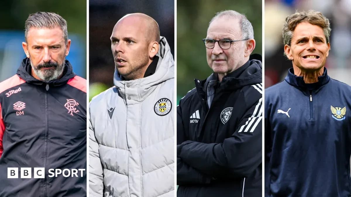 Four football managers during a match day Four football managers during a match day