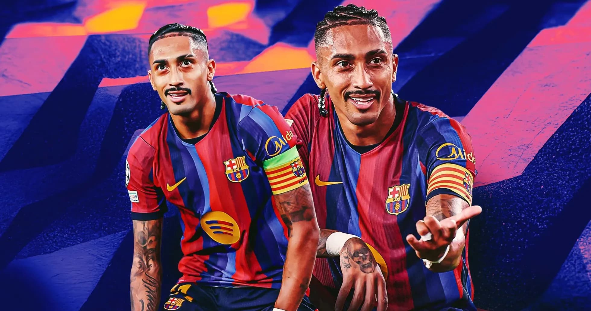 Player in FC Barcelona kit posing for photo Player in FC Barcelona kit posing for photo