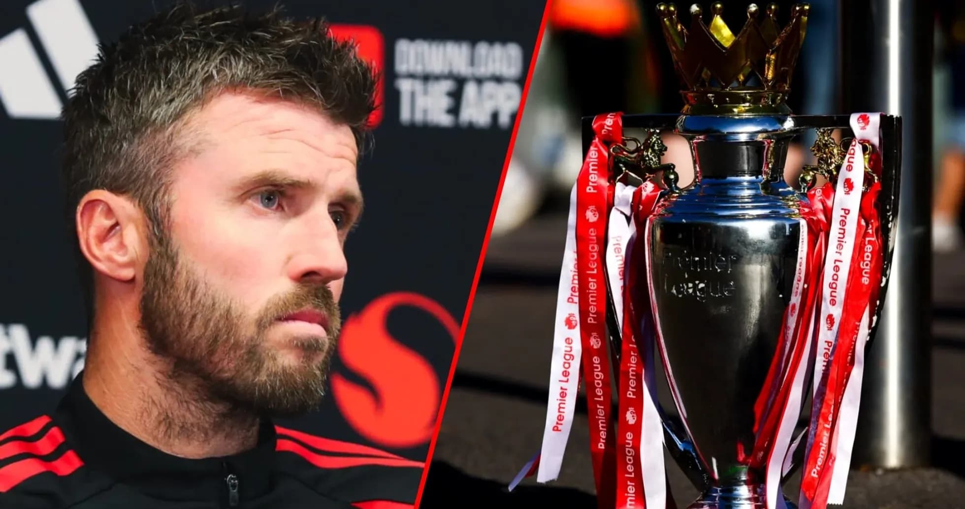 Football manager with Premier League trophy backdrop Football manager with Premier League trophy backdrop