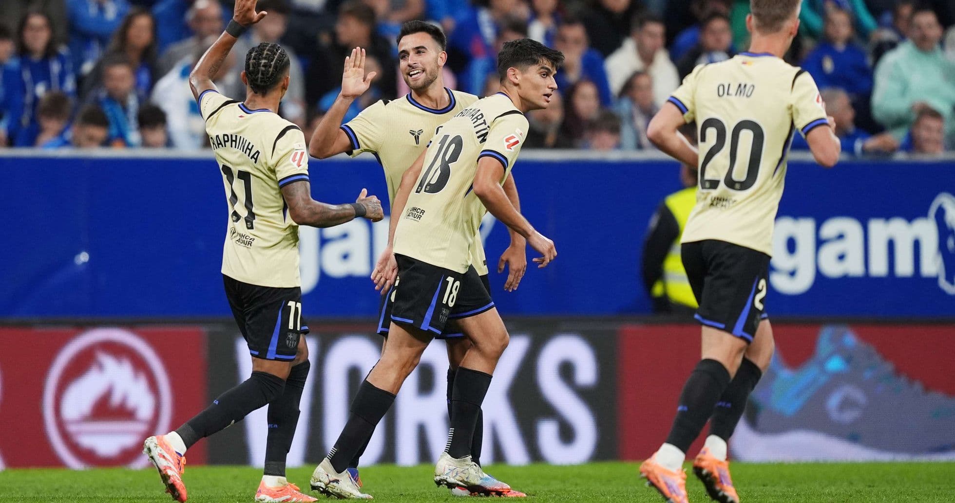 Players celebrating a goal during La Liga match Players celebrating a goal during La Liga match