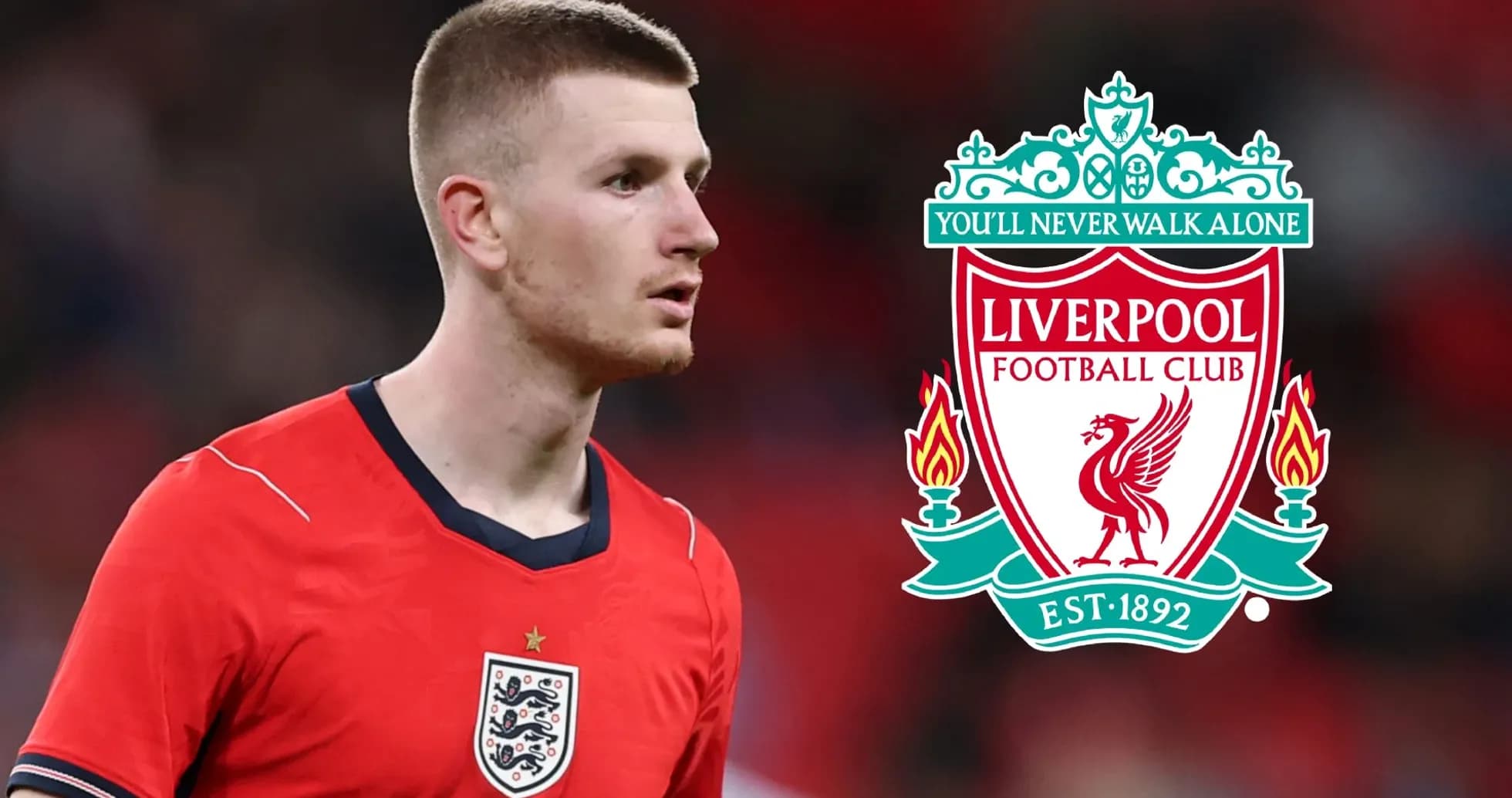 Player in England jersey with Liverpool logo Player in England jersey with Liverpool logo