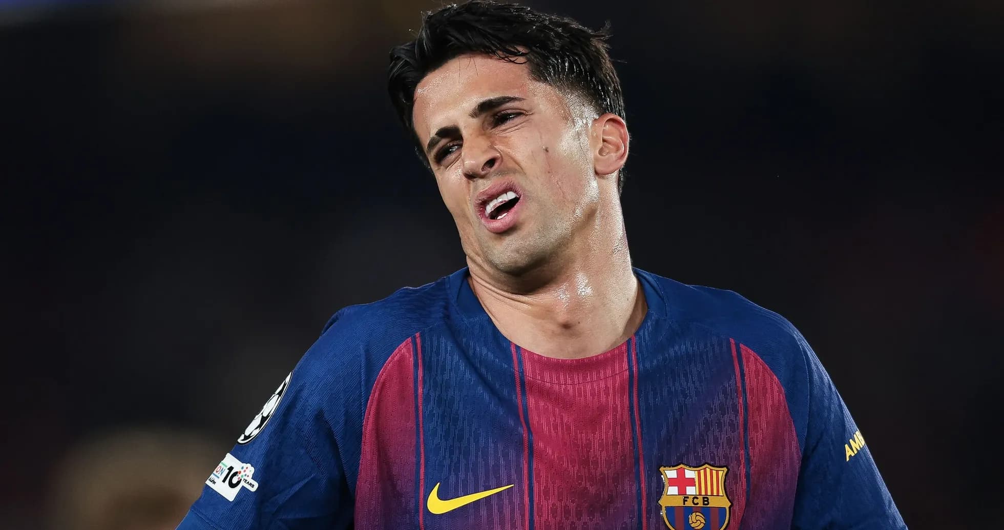 Barcelona player showing frustration during match Barcelona player showing frustration during match