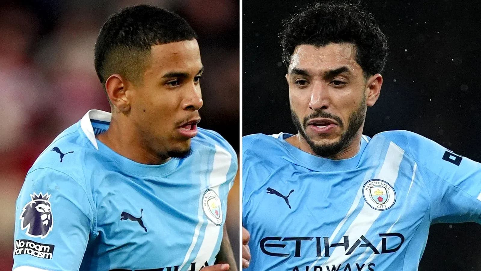 Two Manchester City players in action during match Two Manchester City players in action during match