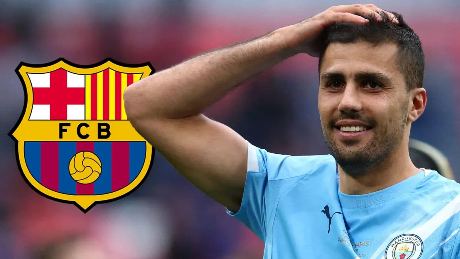 Player smiling with club logos in background Player smiling with club logos in background