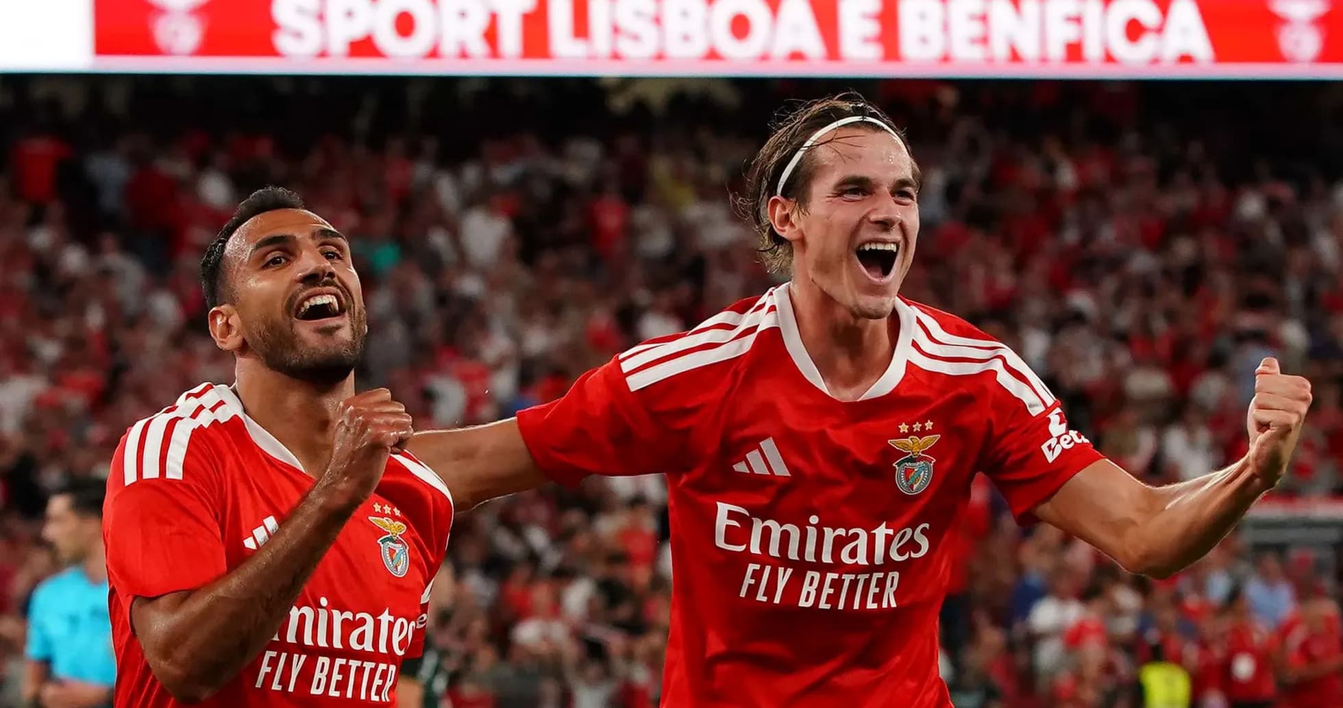 Benfica players celebrating a goal during match Benfica players celebrating a goal during match