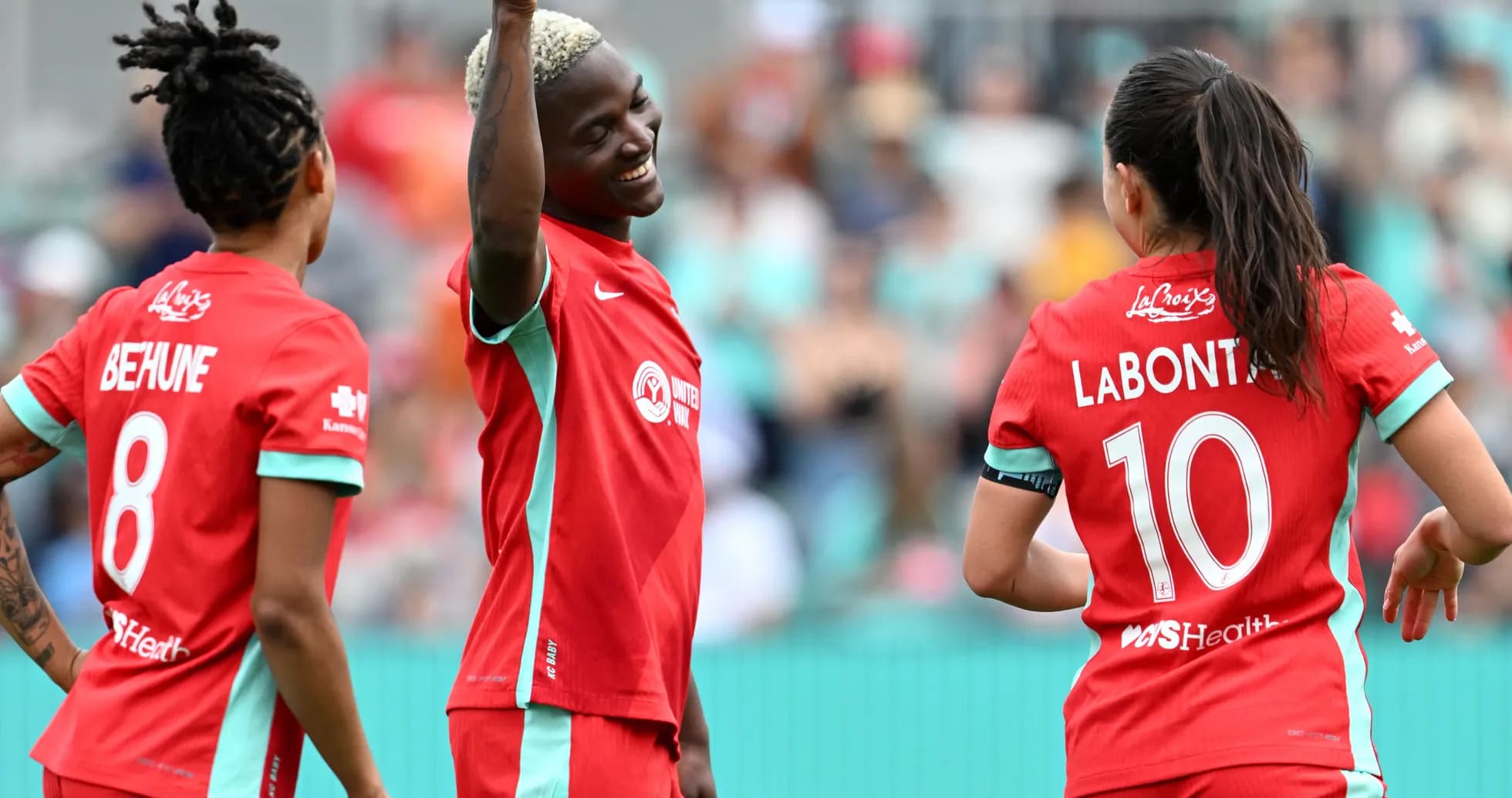 North Carolina Courage players celebrating a goal North Carolina Courage players celebrating a goal