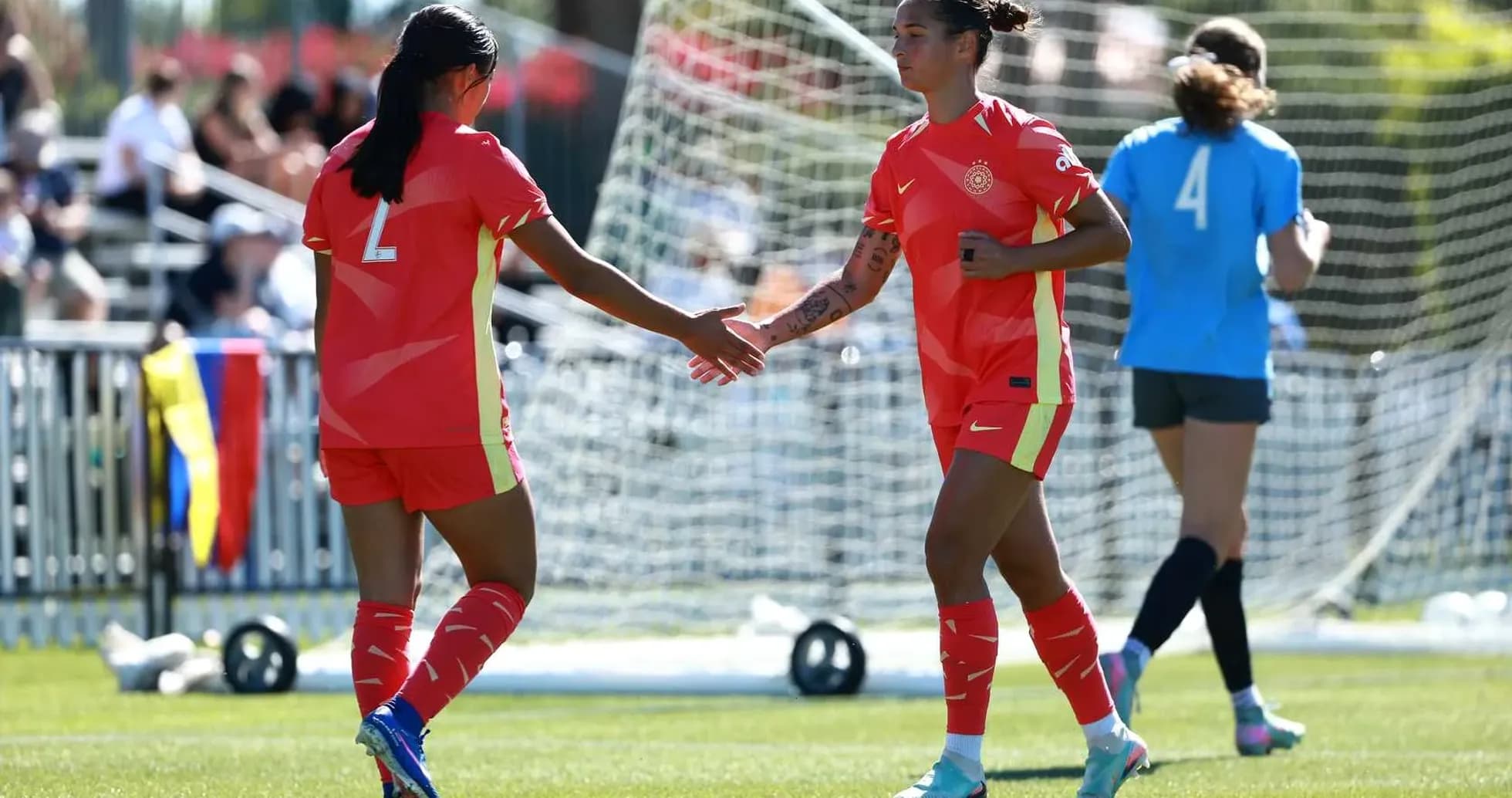 Portland Thorns players celebrating during match Portland Thorns players celebrating during match