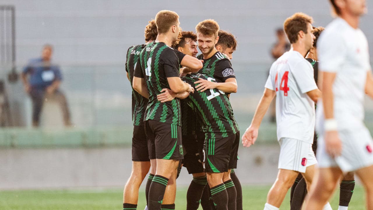 Players celebrating a goal during MLS Next Pro match Players celebrating a goal during MLS Next Pro match