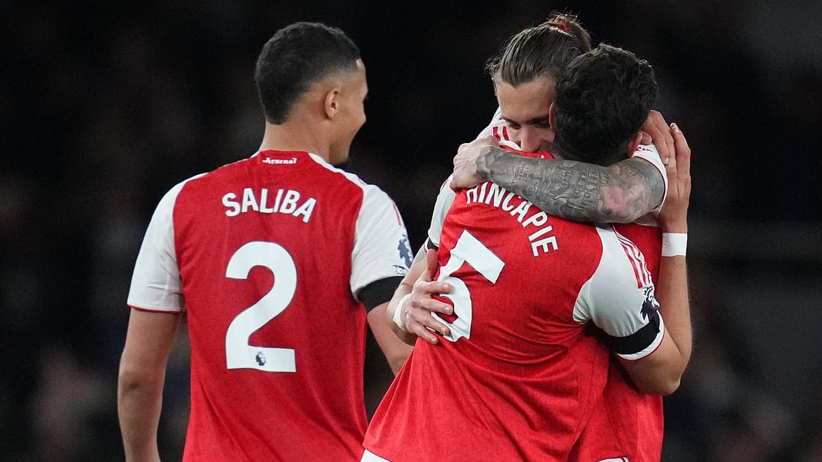 Arsenal players celebrating during Premier League match Arsenal players celebrating during Premier League match