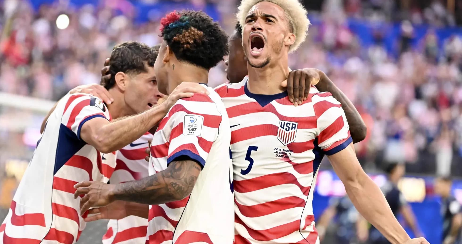 USA team celebrating a goal during World Cup match USA team celebrating a goal during World Cup match