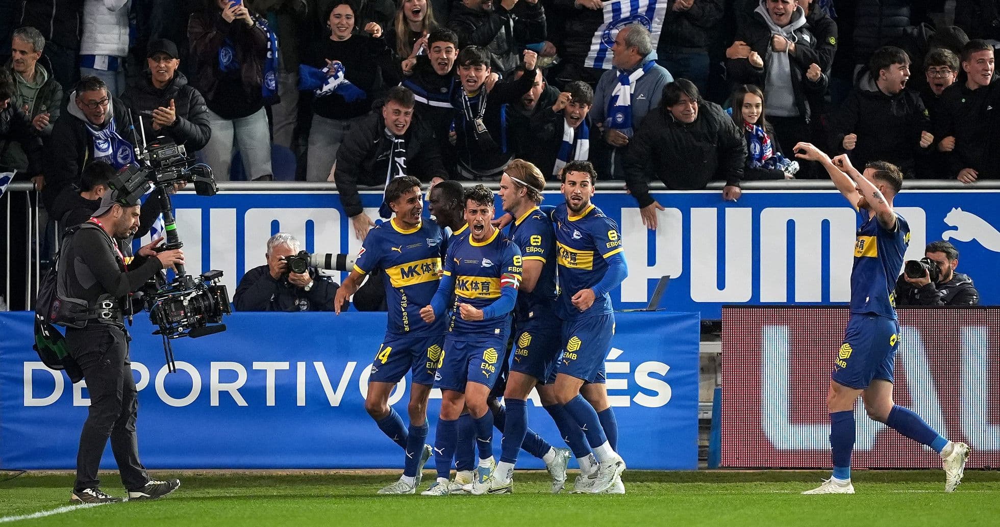 Alaves players celebrating a goal during match Alaves players celebrating a goal during match
