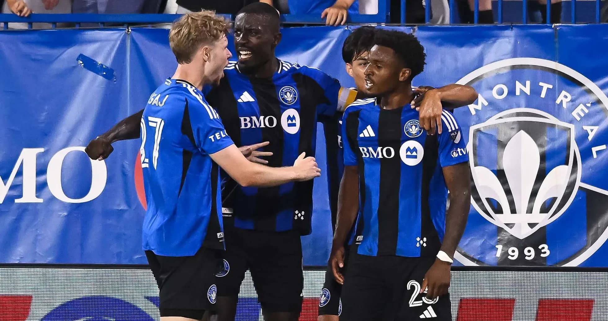 CF Montreal players celebrating a goal CF Montreal players celebrating a goal