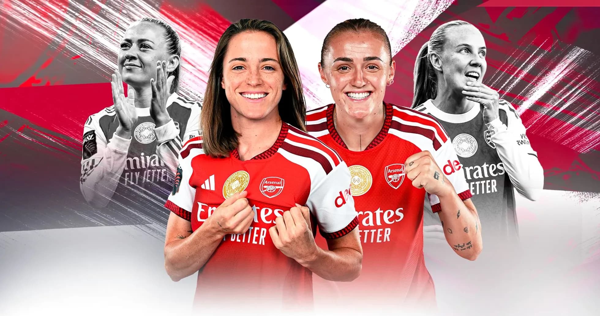 Arsenal women players celebrating in team jerseys Arsenal women players celebrating in team jerseys