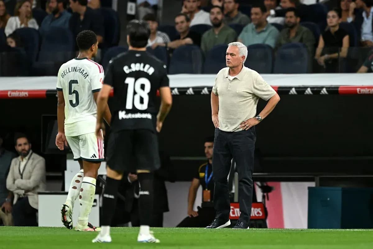 Bellingham and Soler on pitch with Mourinho observing Bellingham and Soler on pitch with Mourinho observing