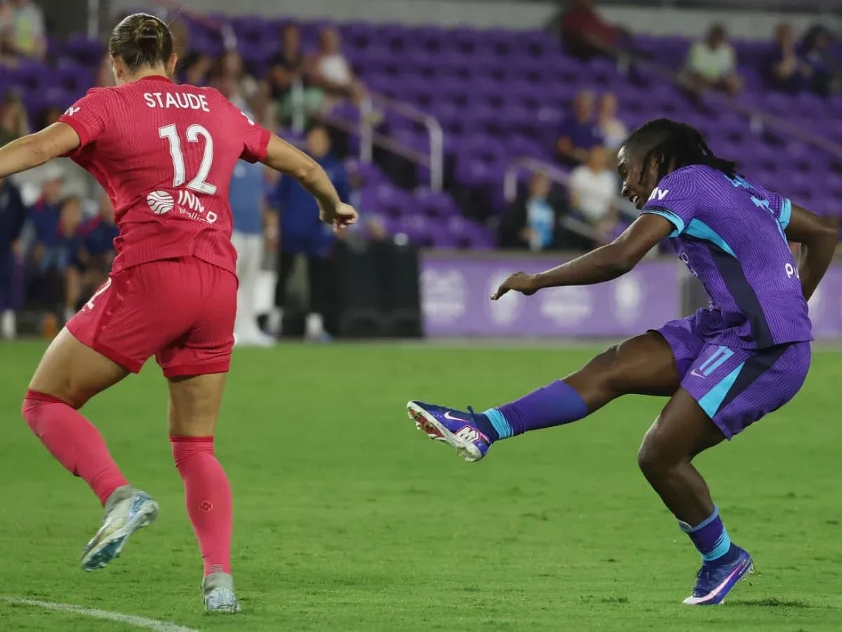 Player kicking ball during Orlando Pride match Player kicking ball during Orlando Pride match