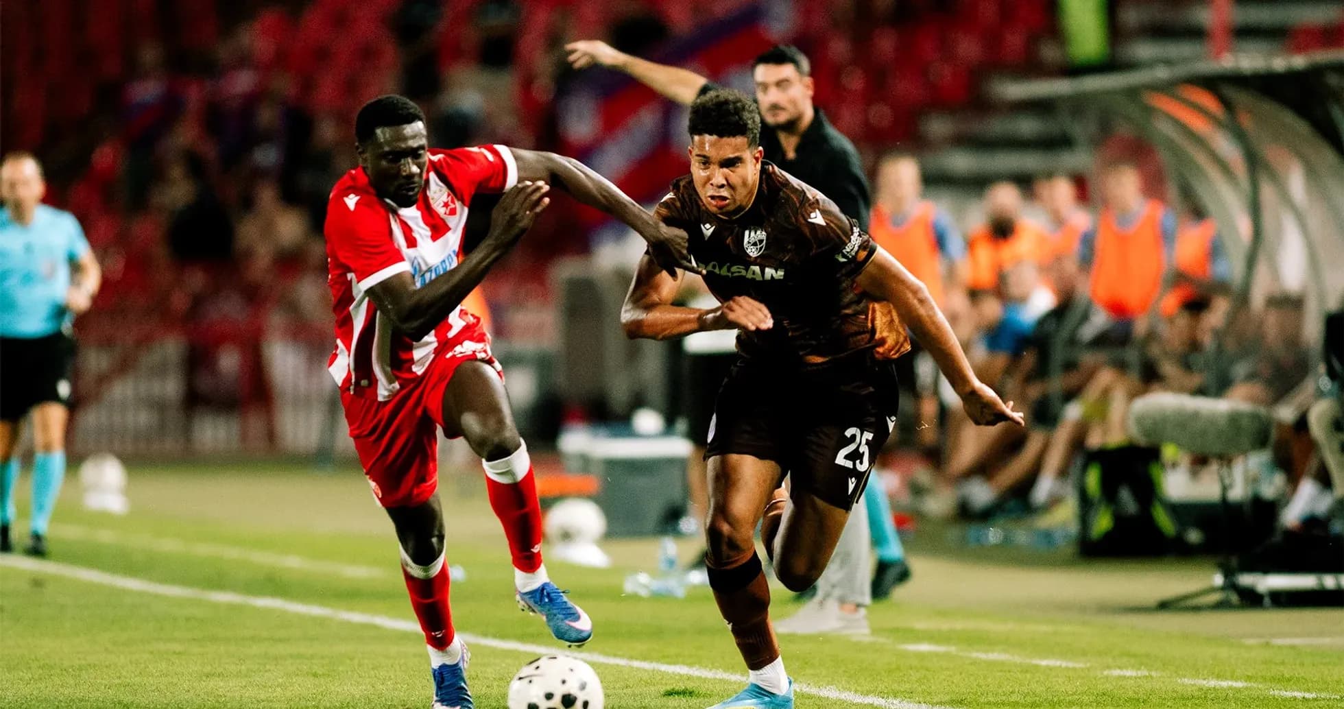 Player sprinting during Plzen vs FK Crvena Zvezda match Player sprinting during Plzen vs FK Crvena Zvezda match