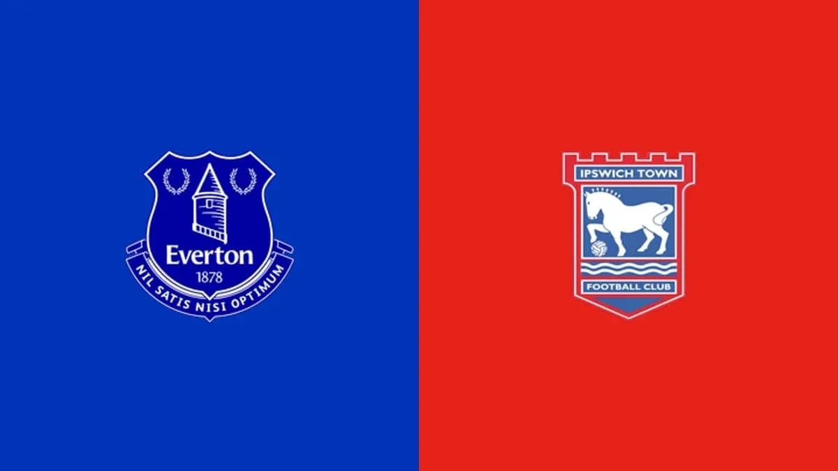 Logos of Everton and Ipswich Town on colored backgrounds Logos of Everton and Ipswich Town on colored backgrounds