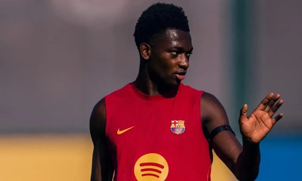 Player in Barcelona training kit waving during practice Player in Barcelona training kit waving during practice