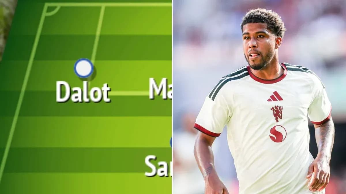 Player Dalot positioned on soccer field graphic Player Dalot positioned on soccer field graphic