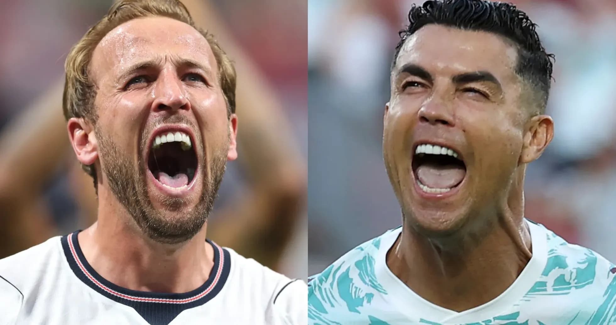 Two football players celebrating with open mouths Two football players celebrating with open mouths