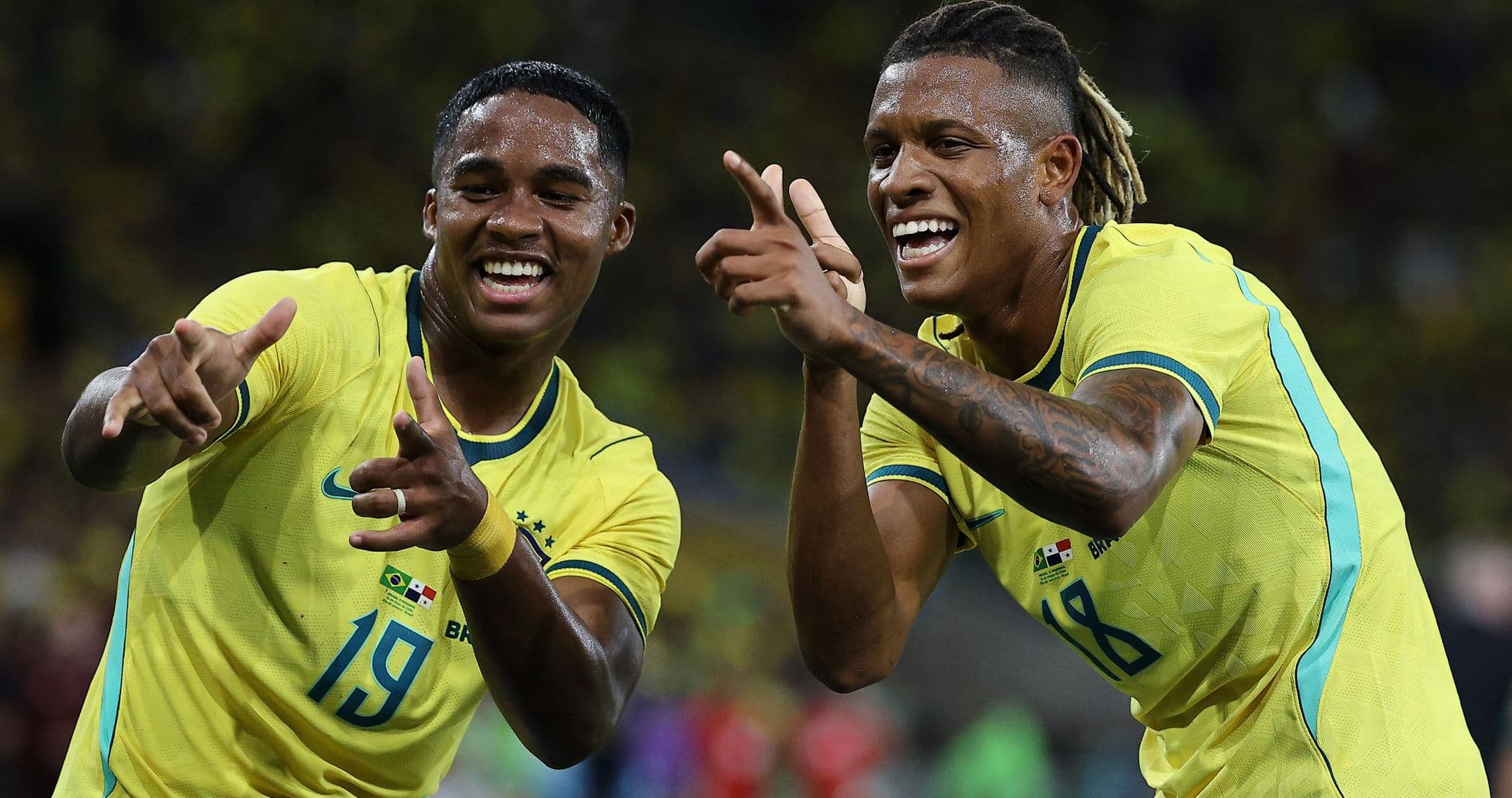 Brazil players celebrating during World Cup match Brazil players celebrating during World Cup match