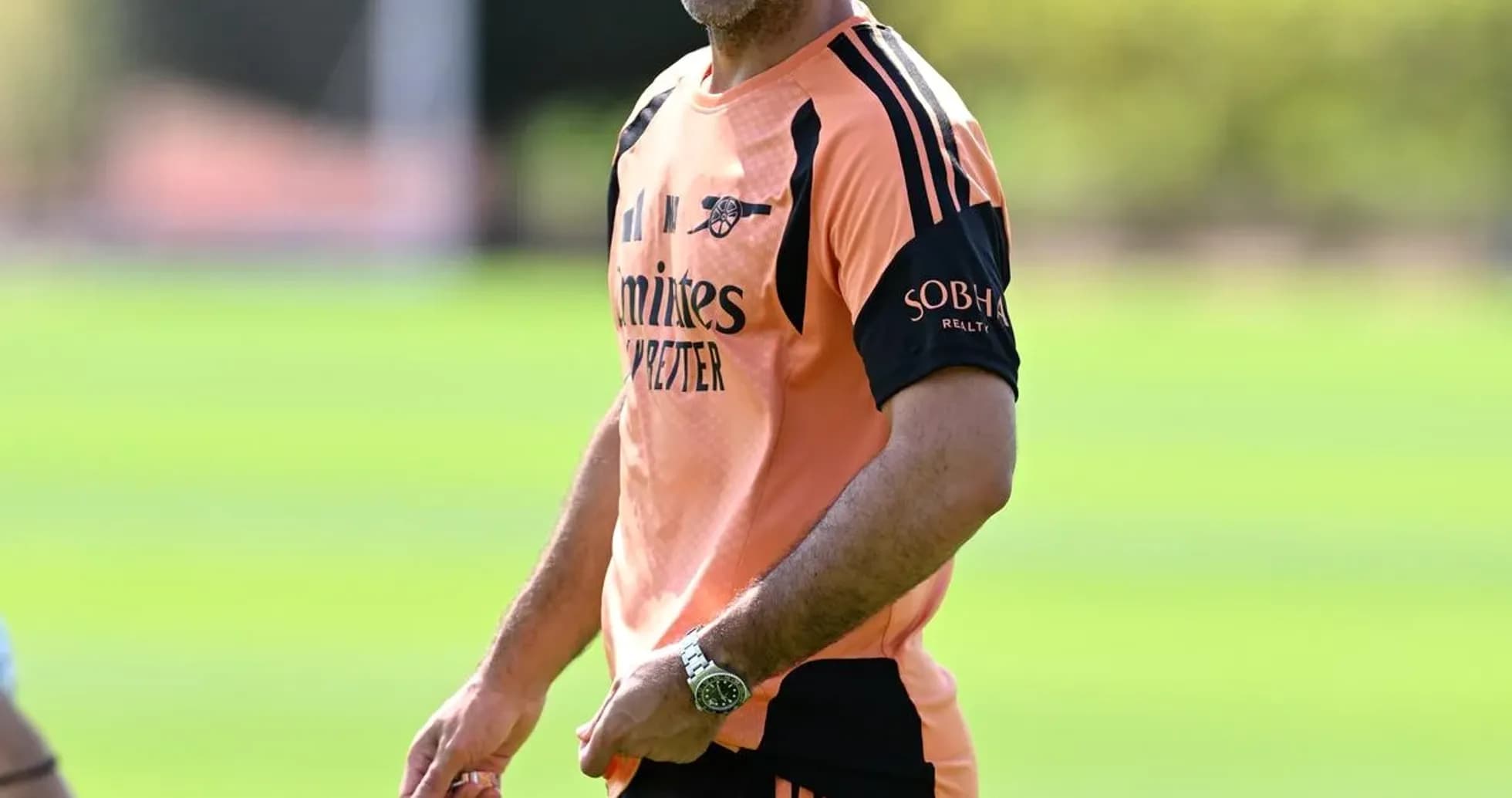 Arsenal manager during training session on pitch Arsenal manager during training session on pitch