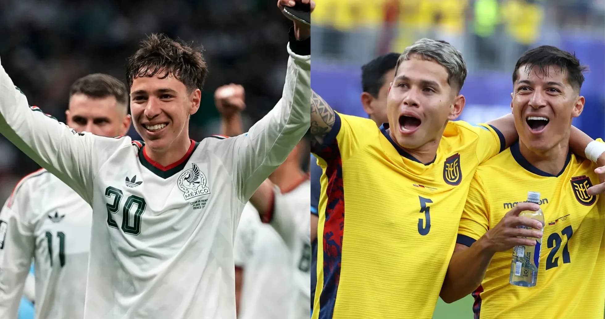 Players celebrating for Mexico and Ecuador Players celebrating for Mexico and Ecuador