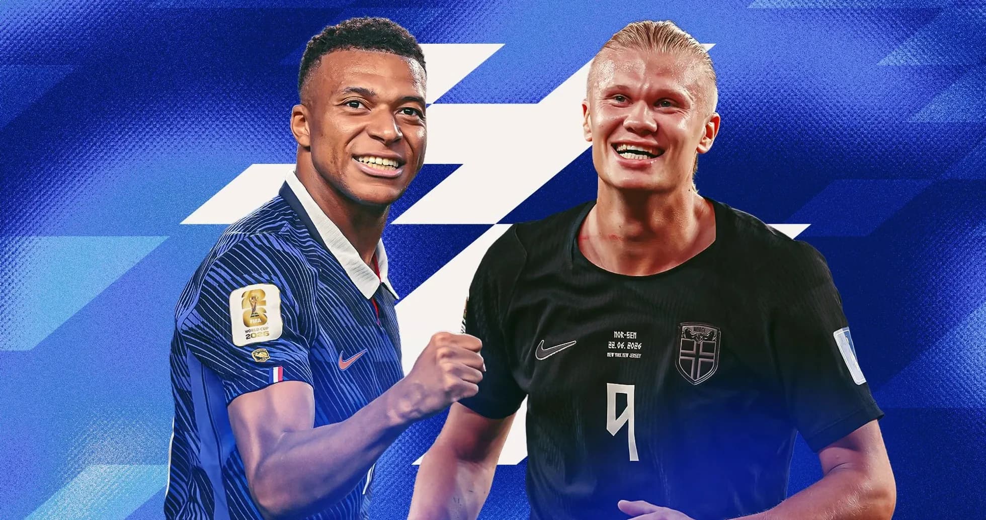 Kylian Mbappé and Erling Haaland celebrating Kylian Mbappé and Erling Haaland celebrating