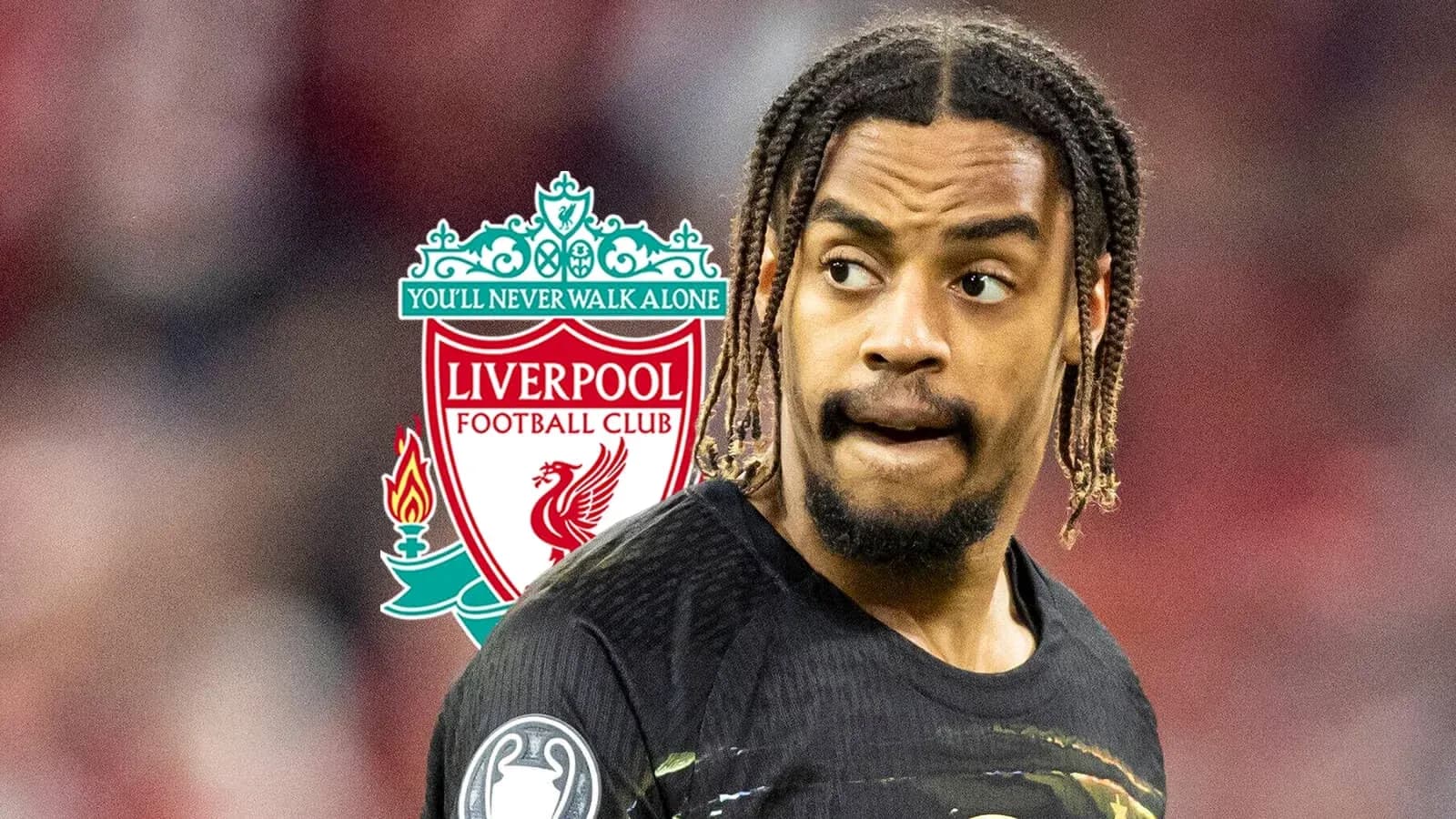 Player in Liverpool kit with club logo background Player in Liverpool kit with club logo background