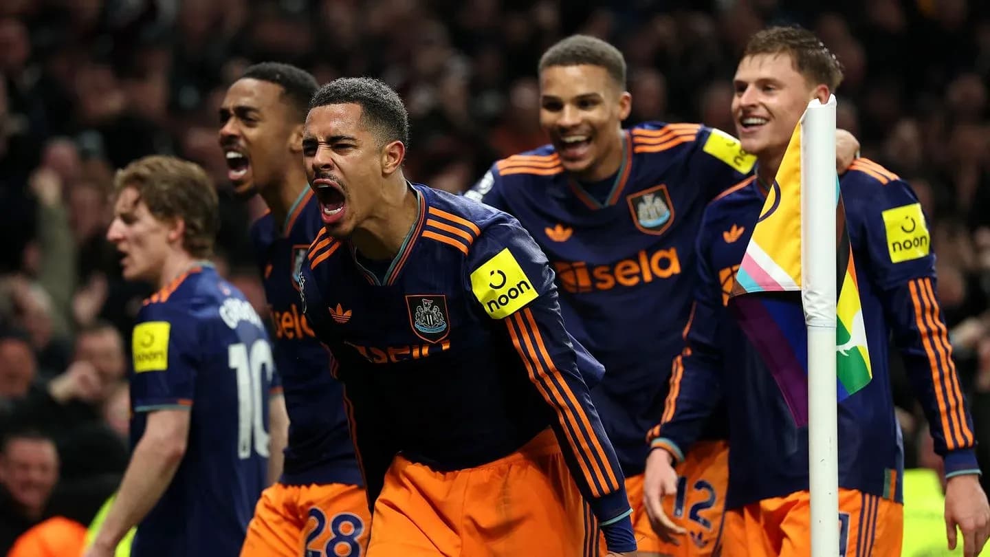 Newcastle players celebrating a goal during match Newcastle players celebrating a goal during match