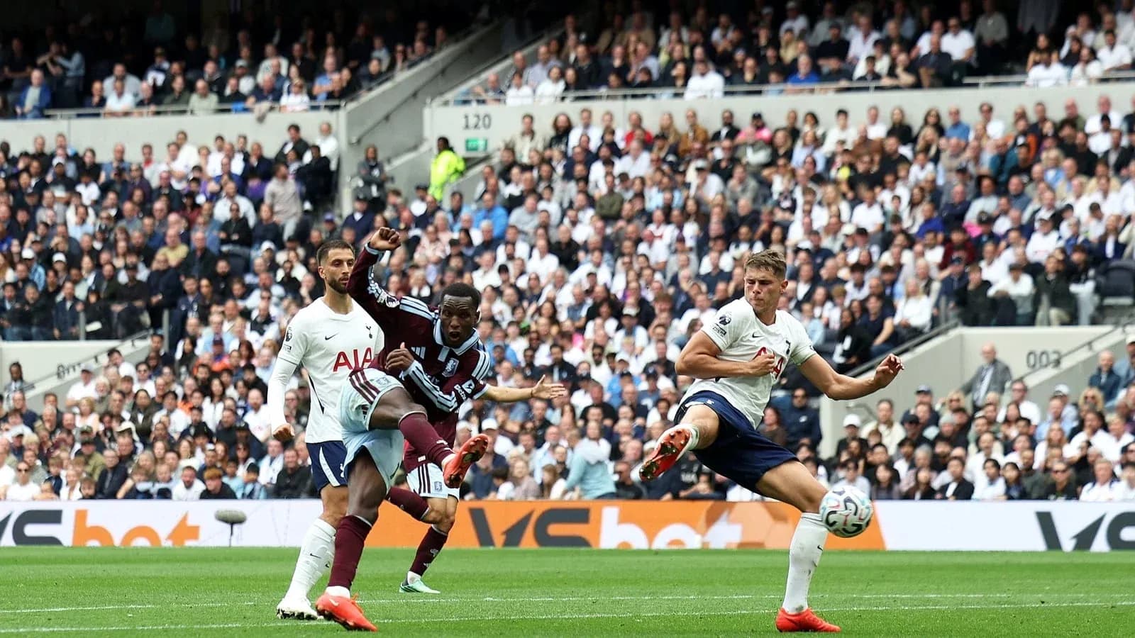 Player kicking ball during Tottenham vs Aston Villa match Player kicking ball during Tottenham vs Aston Villa match