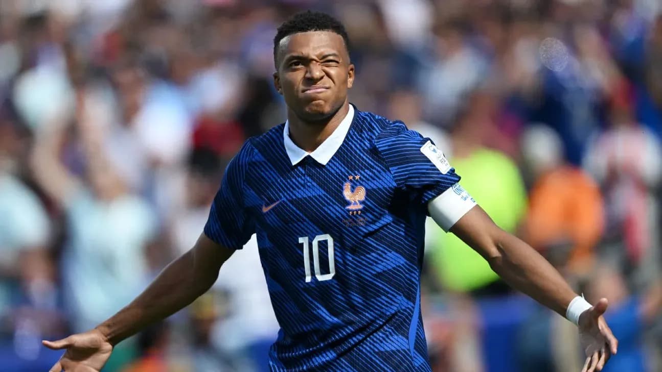 Kylian Mbappé celebrating during football match Kylian Mbappé celebrating during football match