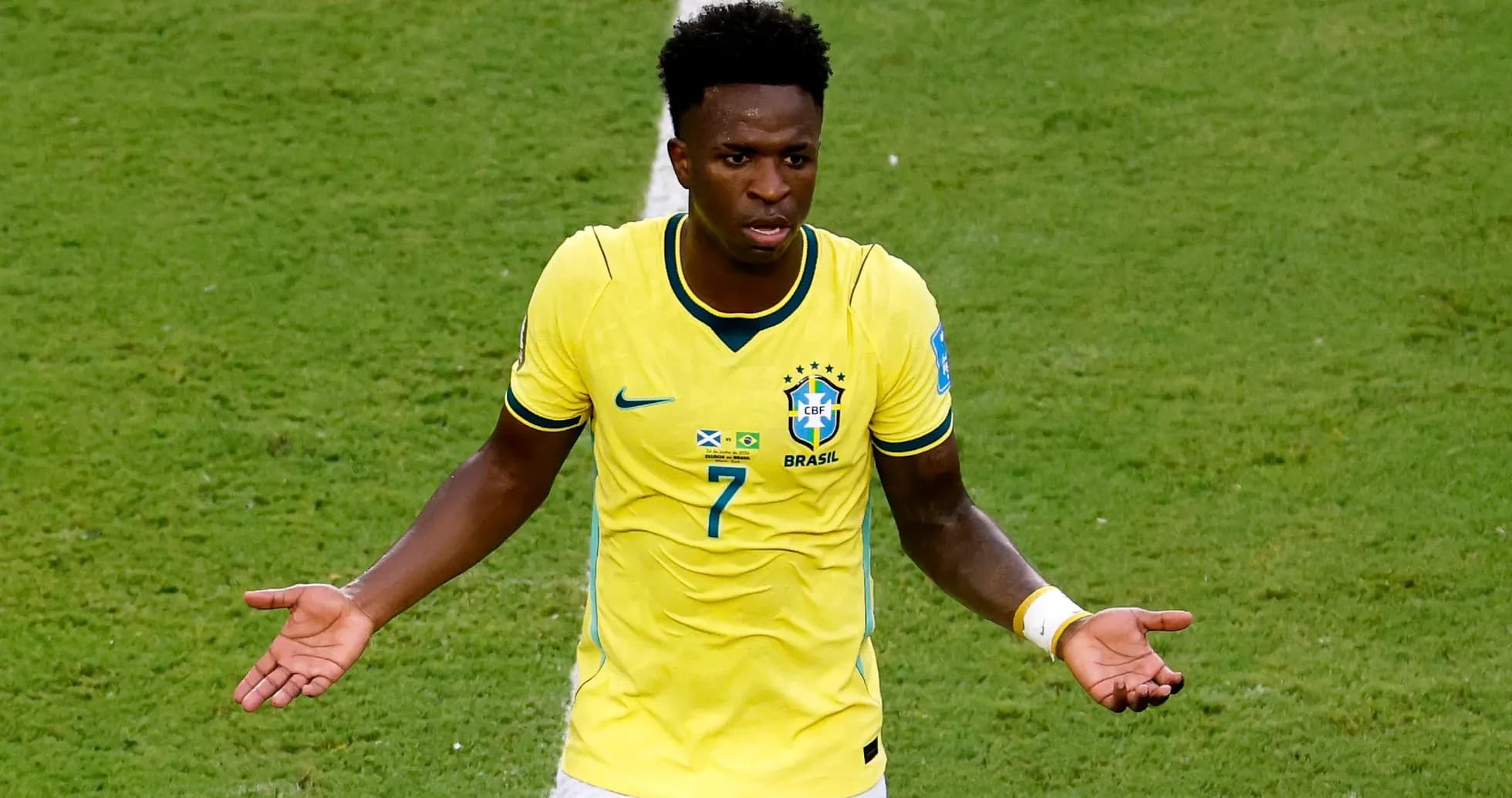 Player gesturing during a match for Brazil Player gesturing during a match for Brazil