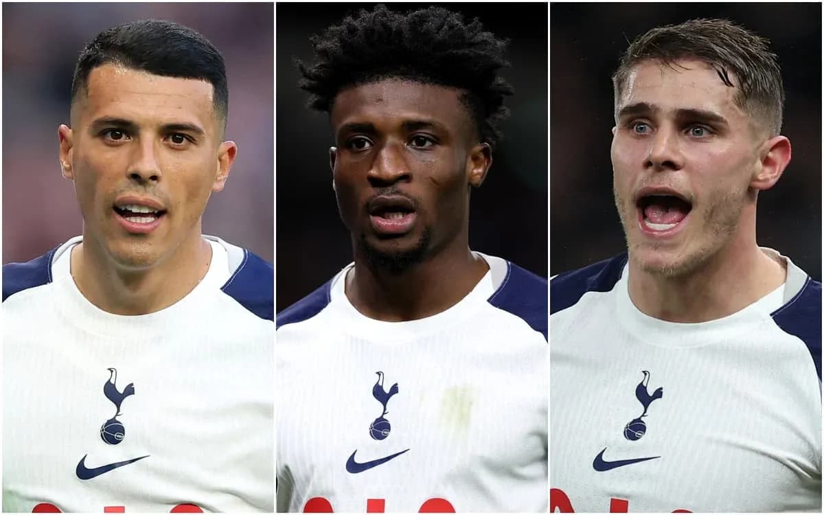 Three Tottenham players in team kits during match Three Tottenham players in team kits during match