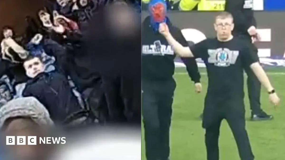 Crowd reaction during match and fan on pitch Crowd reaction during match and fan on pitch
