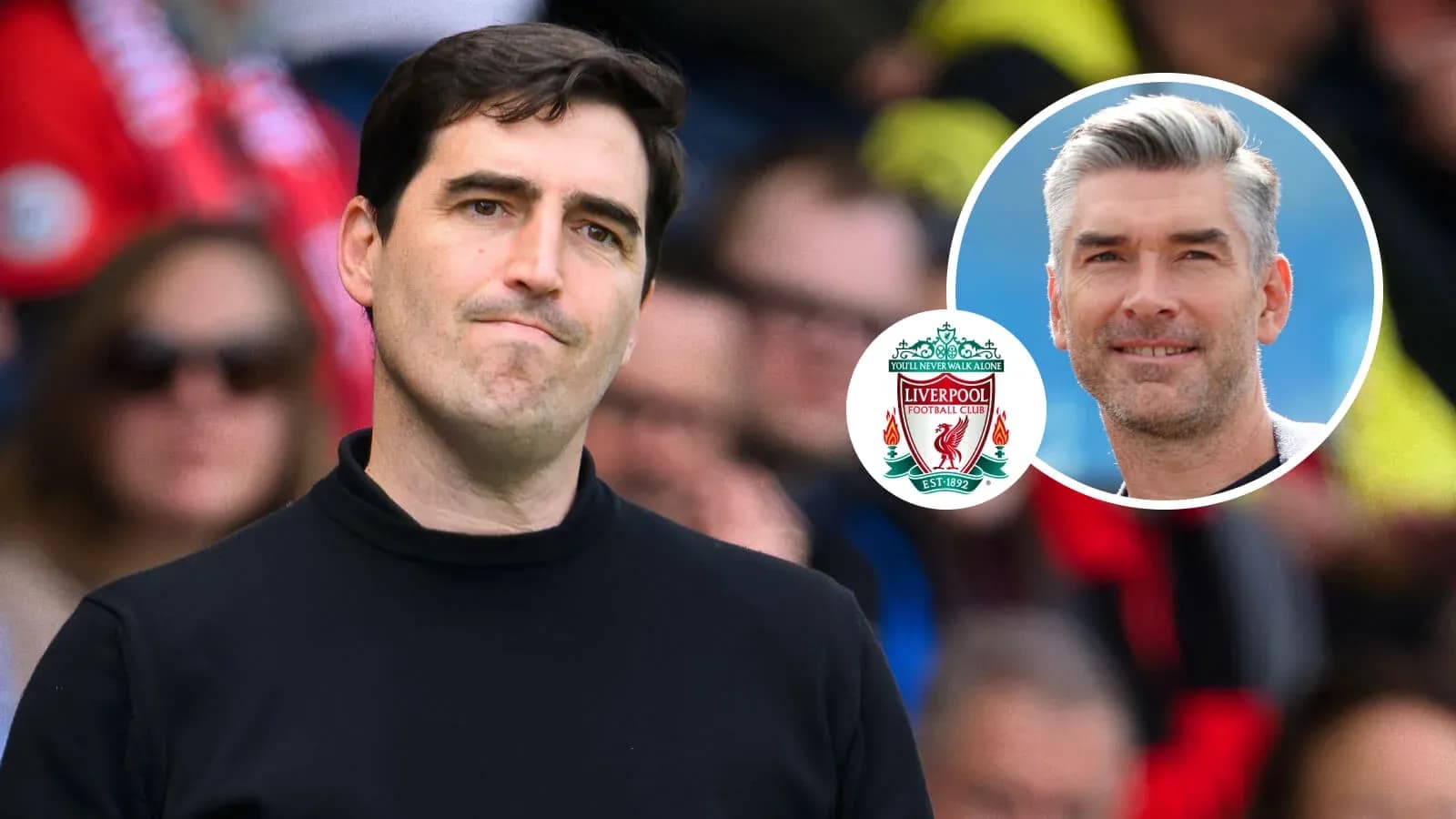 Coach observing match with Liverpool logo in corner Coach observing match with Liverpool logo in corner