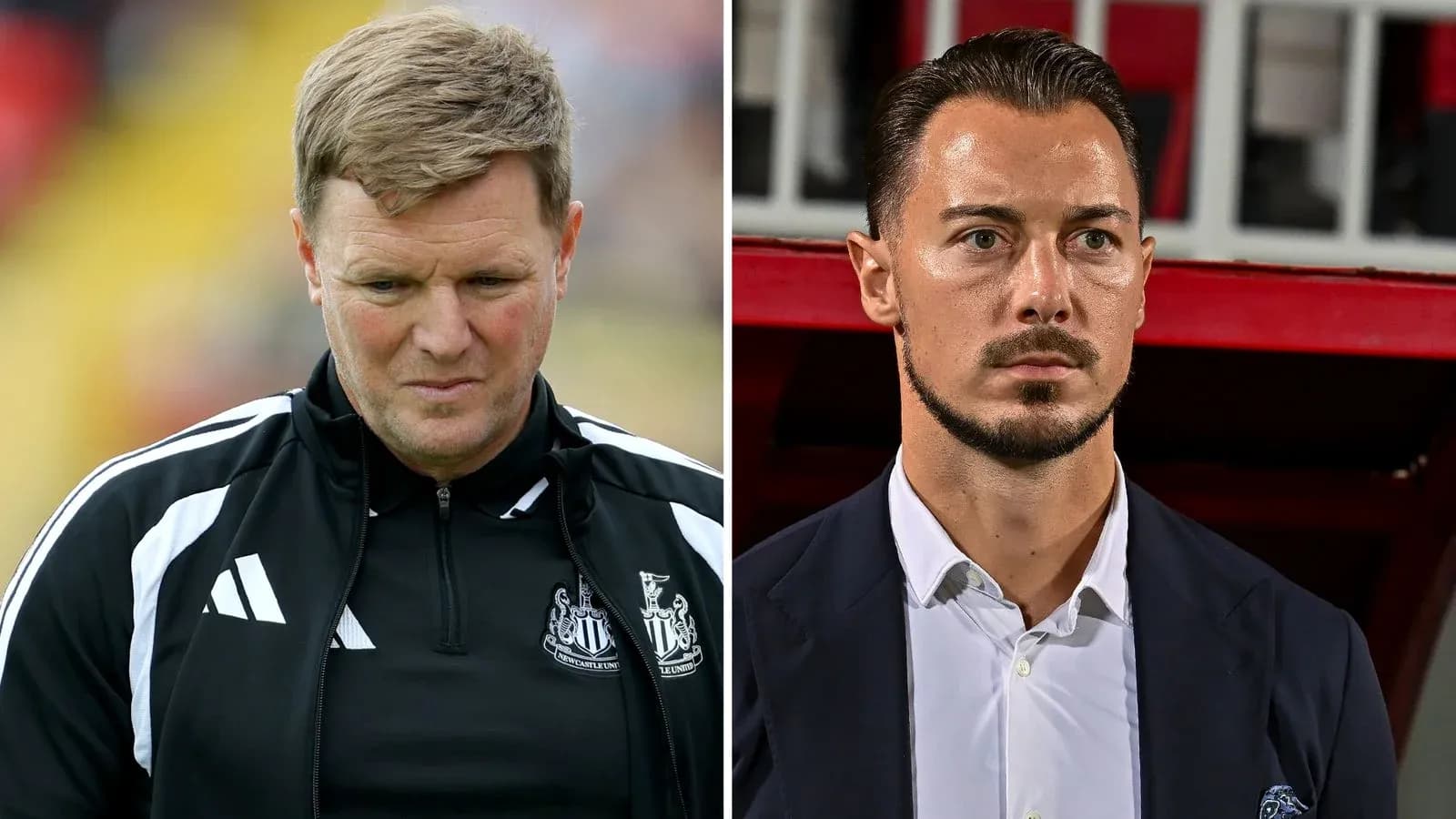 Two football managers on the sidelines Two football managers on the sidelines