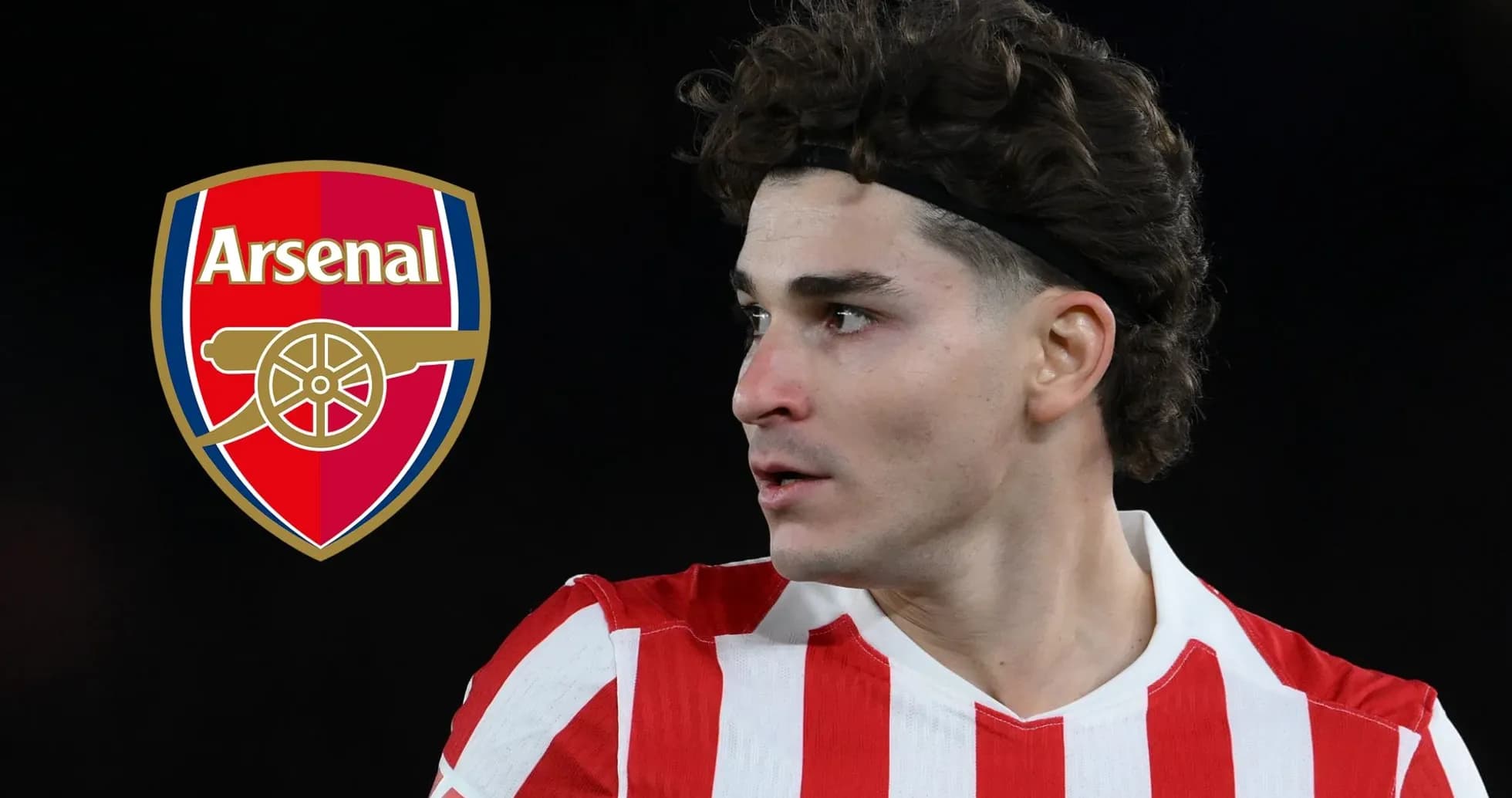 Player in red and white kit near Arsenal logo Player in red and white kit near Arsenal logo