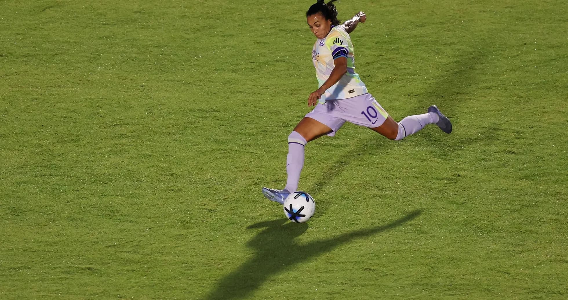 Player kicking ball during NWSL match Player kicking ball during NWSL match