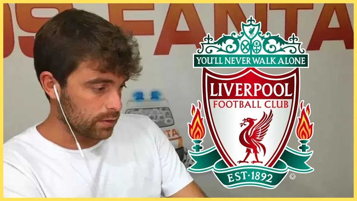 Person listening to headphones with Liverpool logo background Person listening to headphones with Liverpool logo background