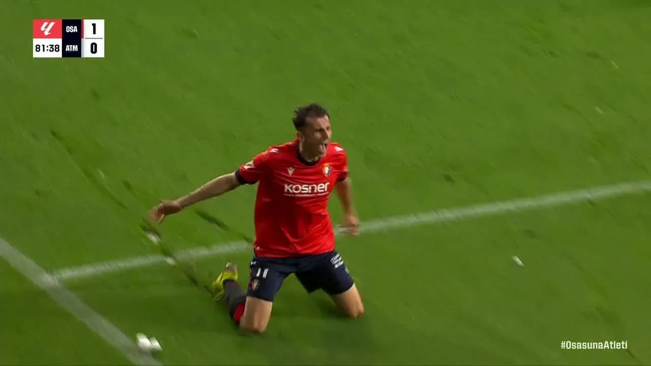Osasuna player celebrating goal against Atletico Madrid Osasuna player celebrating goal against Atletico Madrid