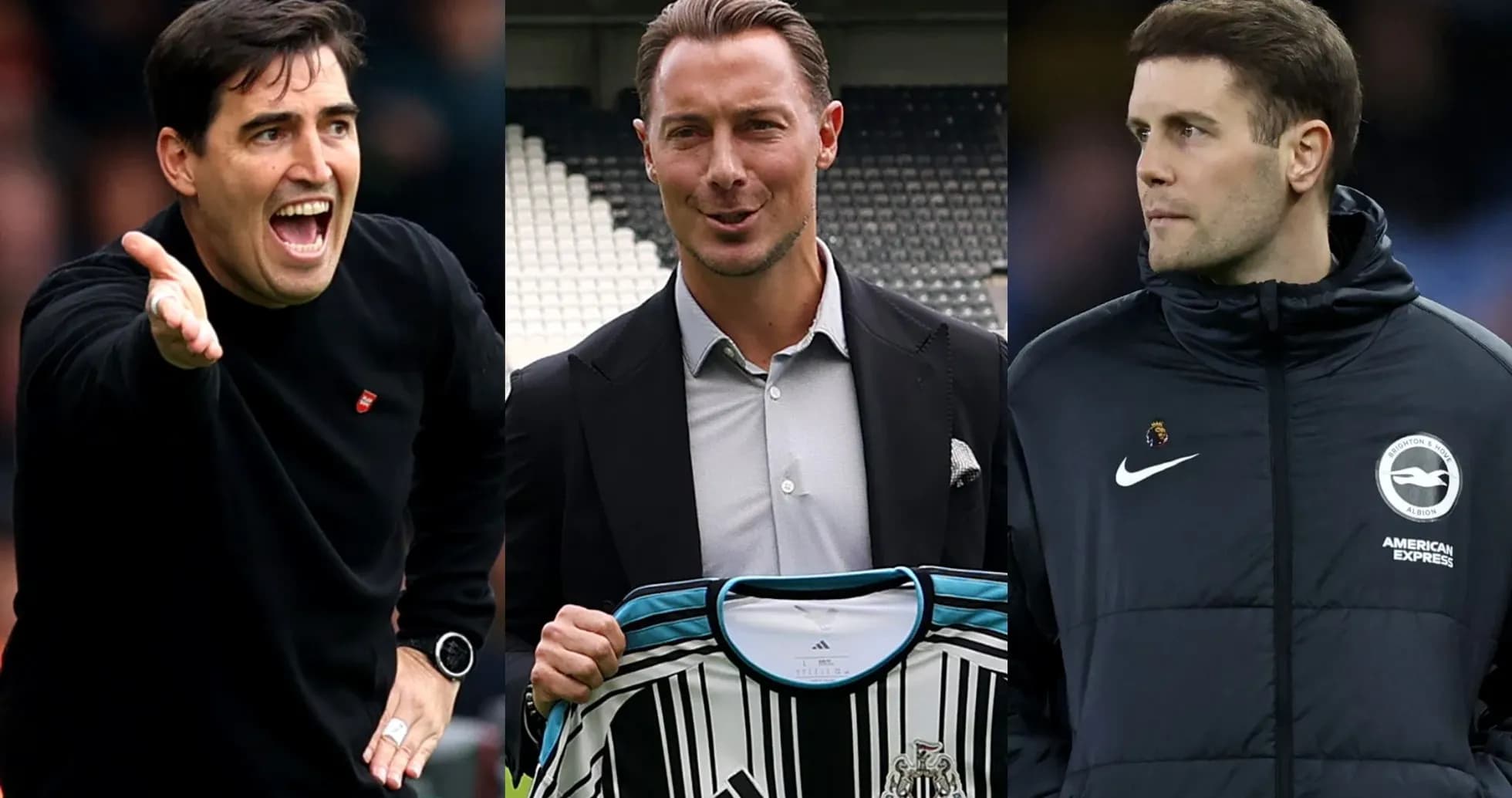 Three football coaches in different poses and attire Three football coaches in different poses and attire