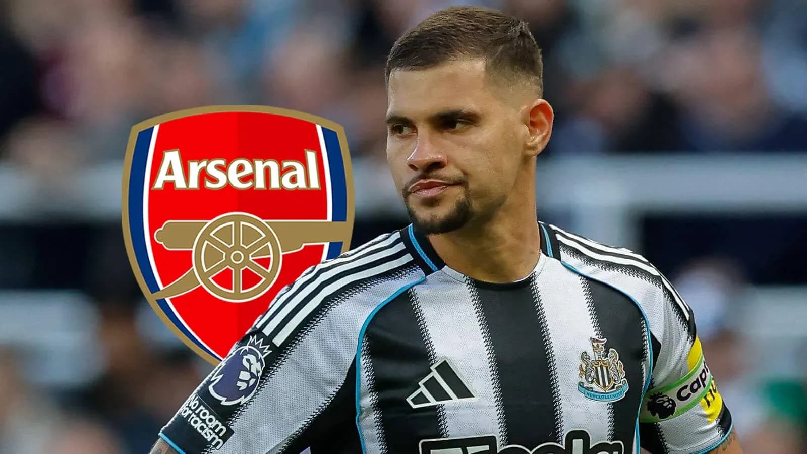 Newcastle player in black and white kit with Arsenal logo Newcastle player in black and white kit with Arsenal logo